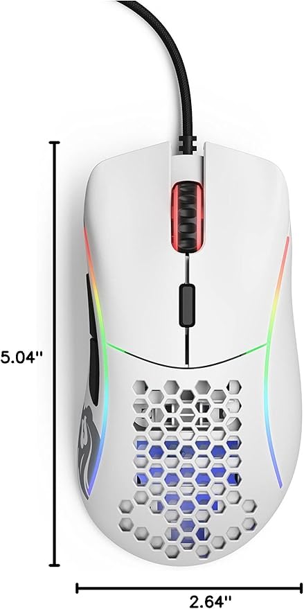 Glorious Model D Wired Gaming Mouse - 68g Superlight Honeycomb Design, RGB, Ergonomic, Pixart 3360 Sensor, Omron Switches, PTFE Feet, 6 Buttons - Matte White