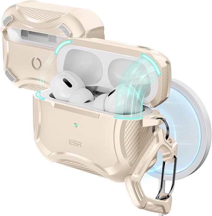 ESR for AirPods Pro 2nd Generation Case, Compatible with Airpods Pro Case 2nd/1st Gen (2023/2022/2019), Compatible with MagSafe, Powerful Drop Protection, Magnetic Lid, Desert Titanium