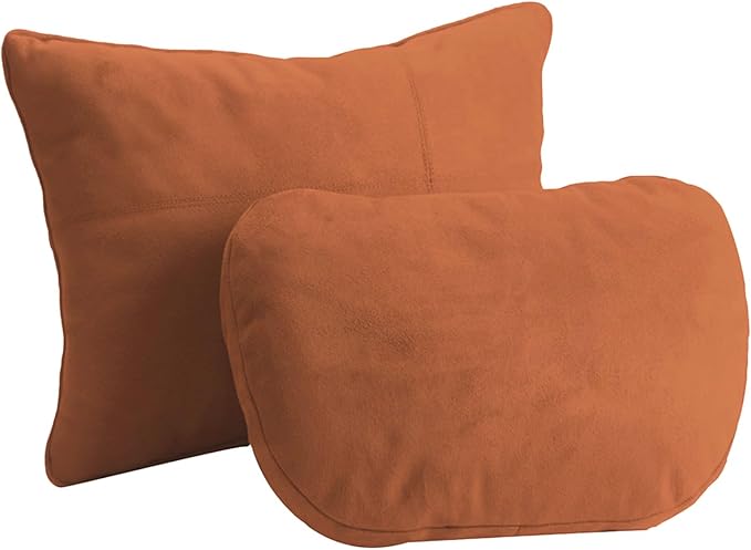 2PCS Car Pillow for Car Neck Pillow for Driving Seat Lumbar Support Soft Cushion with Extra Filling Accessories Back Support for Travel Nap and Trips Sleeping(Brown, Head and Lumbar)