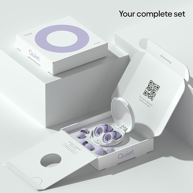 Loop Quiet Ear Plugs for Noise Reduction – Super Soft, Reusable Hearing Protection in Flexible Silicone for Sleep, Noise Sensitivity - 8 Ear Tips in XS/S/M/L – 24dB & NRR 14 Noise Cancelling - Violet