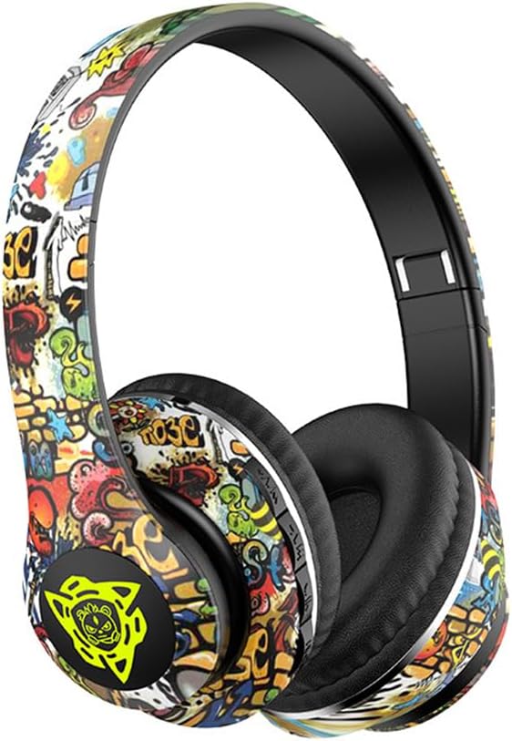 Graffiti Style Over-Ear Headphones - Wireless Bluetooth 5.0, Hi-Fi Stereo Sound, Comfortable Soft Earpads, 30-Hour Playtime, Built-in Mic for Hands-Free Calls (A)