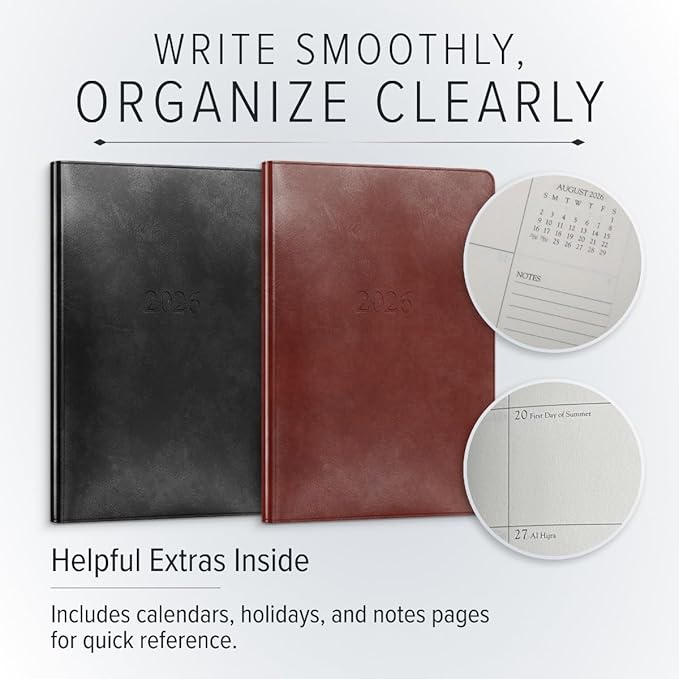 Gallery Leather Desk Weekly Monthly Planner 2025-2026, Elegantly Bound Calendar Planner and Notebook with Stylish Gold-Gilded Page Edges, 12 Months - Acadia Wild Rose - 8 x 5.5 "