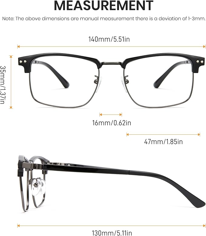Cyxus Men Blue Light Blocking Glasses Half Rimless Computer Gaming Glasses Square Fashion Glasses 8133