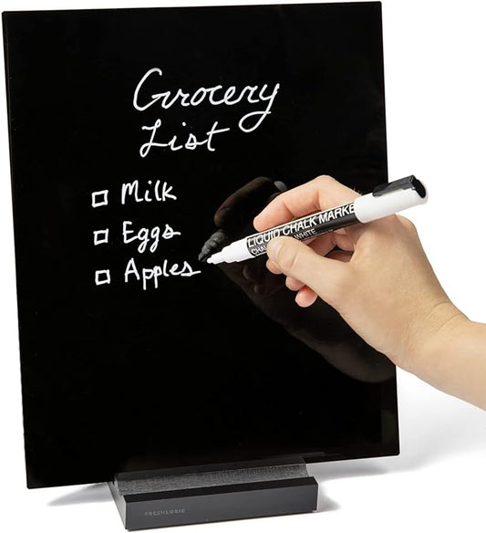 Acrylic Black Dry Erase Board with Stand – 10"x12" Desk Whiteboard for Office, Home or School – Reusable Desk Blackboard with Marker – Portable Chalkboard Easel for Notes, Reminders & to-Do Lists