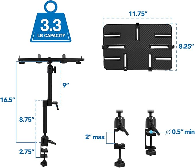 Mount-It! Tablet Pole Mount | Universal Full Motion Holder for iPad, Phone or Tablet | C-Clamp Base | Fits 6-14 Inch Screens