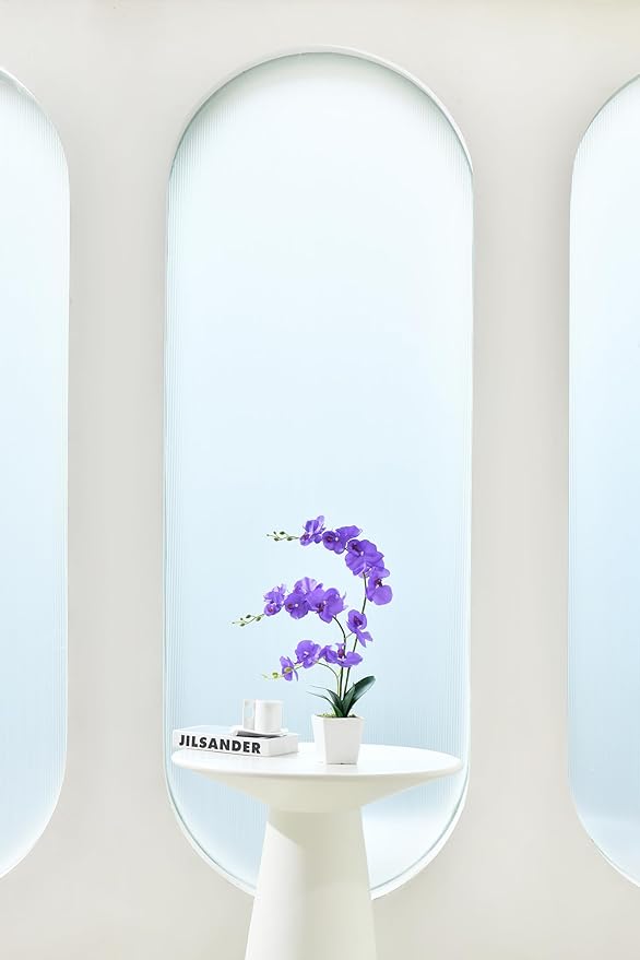 Faux Orchid in Vase Large Artificial Orchid in Ceramic Vase Silk Orchids with Stems Real Look Potted Phalaenopsis Flowers Arrangement Centerpiece Table Decorations for Home Decor Indoor, Purple