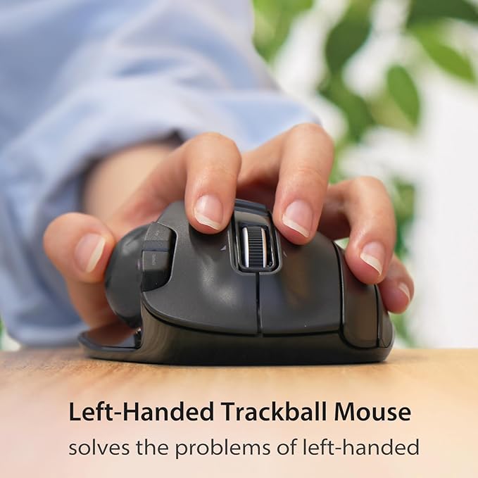 ELECOM EX-G Left Handed Trackball Mouse, 2.4 GHz USB Wireless, Ergonomic, Thumb Control, Tracking Roller Ball, 6 Programmable Buttons, Tilt Scroll