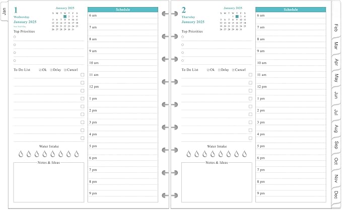 2025 Planner Refills for 9-Disc Disbound Pre-punched Happy Planners Inserts - One Page Per Day, January 2025 to December 2025, Prioritized, To-Do List, Appointment Schedule, 7" x 9.25"