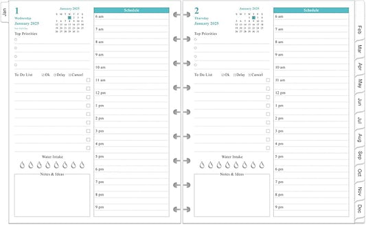 2025 Planner Refills for 9-Disc Disbound Pre-punched Happy Planners Inserts - One Page Per Day, January 2025 to December 2025, Prioritized, To-Do List, Appointment Schedule, 7" x 9.25"