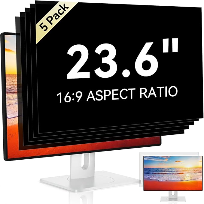 [5-Pack] 23.6 Inch Computer Privacy Screen for 16:9 Widescreen Monitor, Anti Glare Anti-UV Eye Protection Desktop PC LED Monitor Filter, Removable Anti-Scratch Screen Film 23in