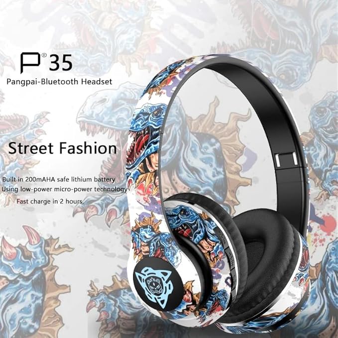 Graffiti Style Over-Ear Headphones - Wireless Bluetooth 5.0, Hi-Fi Stereo Sound, Comfortable Soft Earpads, 30-Hour Playtime, Built-in Mic for Hands-Free Calls (C)