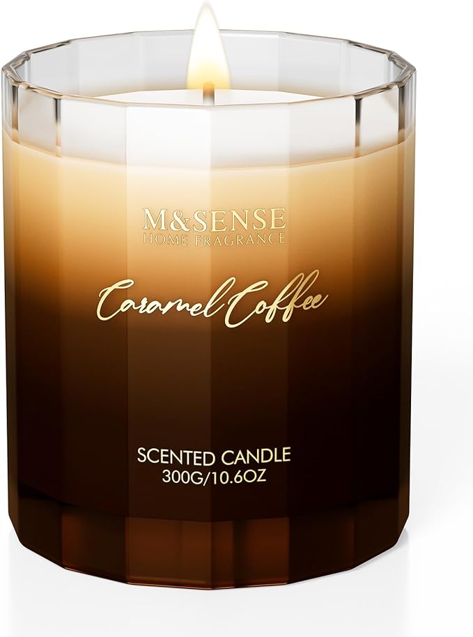 M&SENSE Caramel Coffee Candle for Home Scented, 10.6oz 60 Hours Burn Natural Soy Long Lasting Slow Burning Organic Aromatherapy Candle Housewarming Appreciation Gift for Women