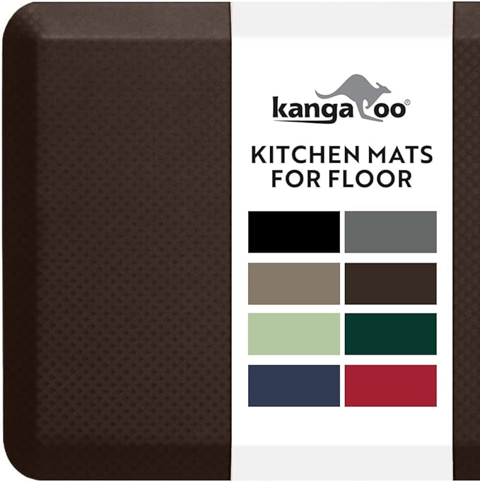 KANGAROO Thick Ergonomic Anti Fatigue Mats for Kitchen Floor, Cushioned Standing Office Desk Mat, Waterproof Scratch Resistant Topside, Supportive All Day Comfort Padded Foam Rugs, 20x32, Brown