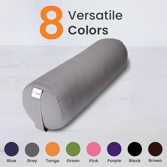 Sol Living Yoga Bolster Pillow for Restorative Meditation - 100% Cotton Cylindrical Cushion with Washable Cover for Balance Support in Asana Poses