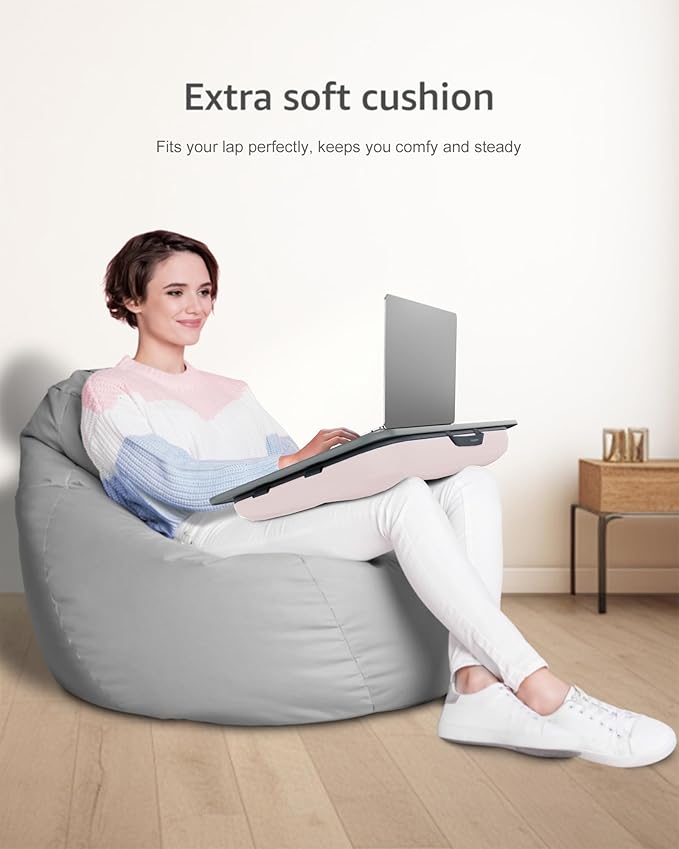 Lap Desk with Washable Cushion – Fits up to 17-Inch Laptops – Portable Laptop Desk & Stand – Bed desks & Tray for Writing, Reading, Working, Gaming on Bed, Couch, Floor –Istudyniture- Large, Beige