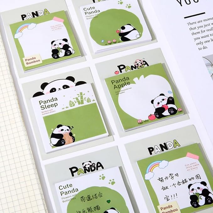 8 Pads Reusable Funny Panda Sticky Notes Set, 240 Sheets, for Office Home School