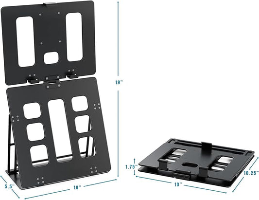HNL Portable Monitor Stand, iPad & Tablet Holder, clamp Retention, Foldable, mountable Small Desk, Supports 7.75 inch to 10.75 inch Screen Width, Travel with Laptop, Black
