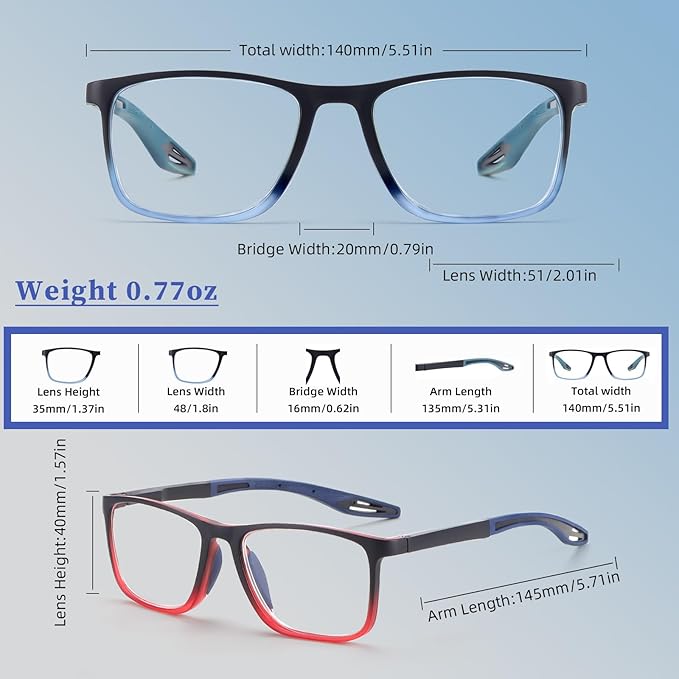 4 Pack Progressive Multifocus Reading Glasses for Men Women TR90 Sports Style Anti-Blue Light Computer Readers