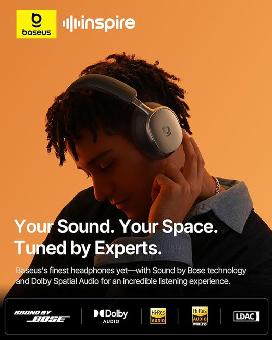 Baseus Inspire XH1 Adaptive Active Noise Cancelling Headphones, Sound by Bose, Dolby Audio, Premium Real-Time Adaptive ANC, Adaptive Tuning Rich Sound, Hi-Res Audio, 100H Playtime - Cosmic Black