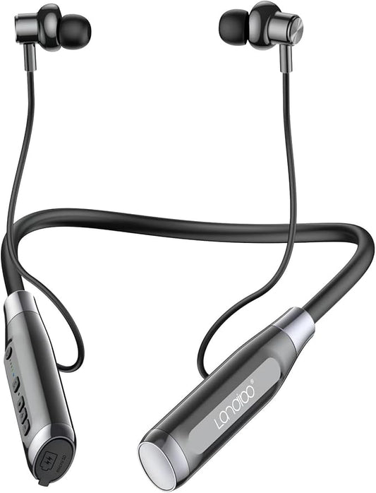 Wireless Bluetooth 5.0 Neck Earbuds with 100 Hours of Playback, IPX5 Waterproof Sports Earphones with Microphone, Magnetic, TF Card Slot, for Gym Running Exercises (A12)