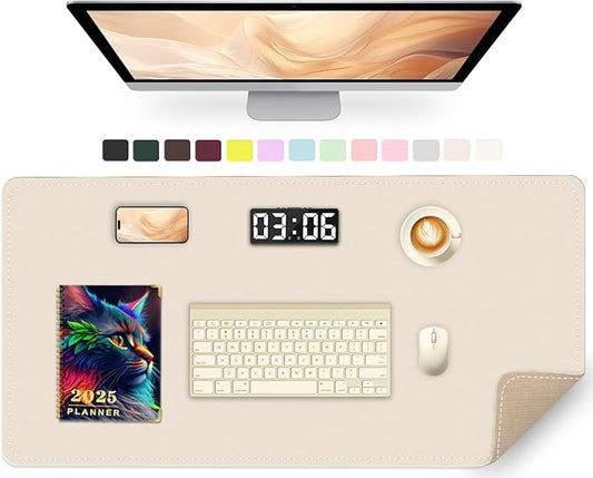 Large Desk Mat 35.4" x 17", PU Leather Desk Pad Protector, Non-Slip Large Mouse Pad for Desk, Waterproof Computer Desk Mat, Office Desk Pad for Keyboard Mouse, Desk Writing Mat (Apricot)