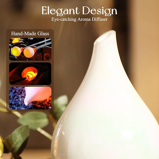 Porseme 150ml Essential Oil Diffuser Glass Color Changing Aroma Air Diffusers Aromatherapy Ultrasonic Cool Mist Humidifier 6 Running Hours Waterless Auto-Off for Sleeping Yoga Office Spa (White Jade)