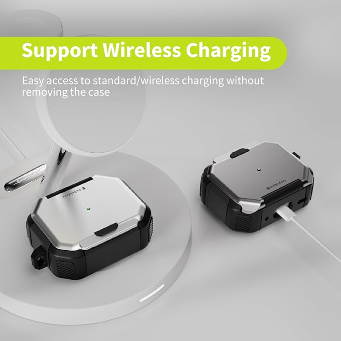 SwitchEasy Defender+ AirPods Pro Locking Case 2nd Generation & 1st Generation - Wireless Charging Case with Phone Stand, Shockproof Protection for Apple AirPods, AirPod Pro Case with Lock - Space Gray