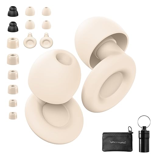 Ear Plugs for Sleeping Noise Reduction Reuseable, Concerts, Focus, Travel, Work, High Fidelity – 7 Pairs Eartips – Flexible Soft – Touch – NRR of 24 and 27 dB Noise Cancelling (Skin)