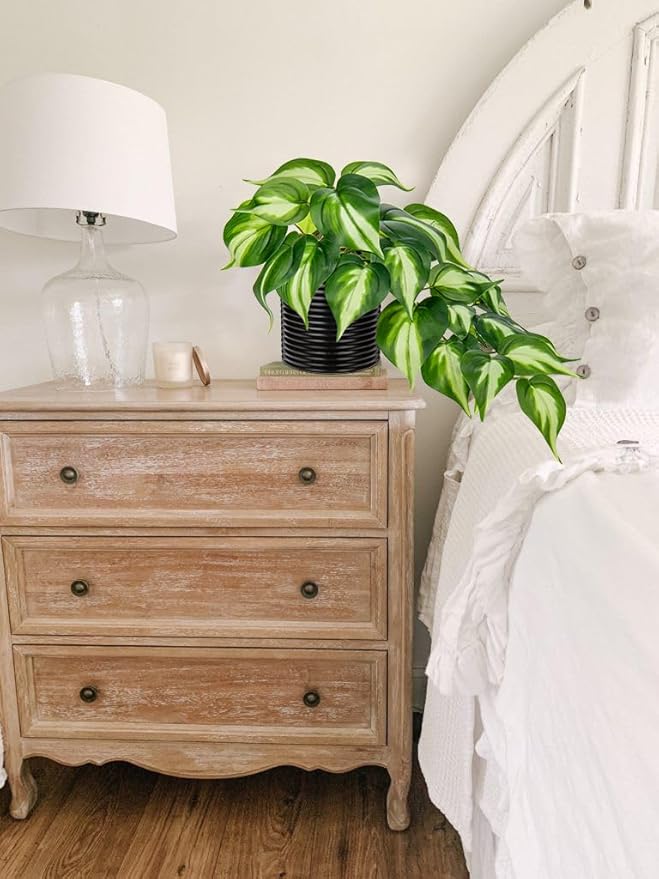 Hollyone Artificial Pothos Plants Potted Fake Ivy Plants in Black Ceramic Pot Faux Hanging Plants Indoor for Home Living Room Shelf Office Aesthetic Decor