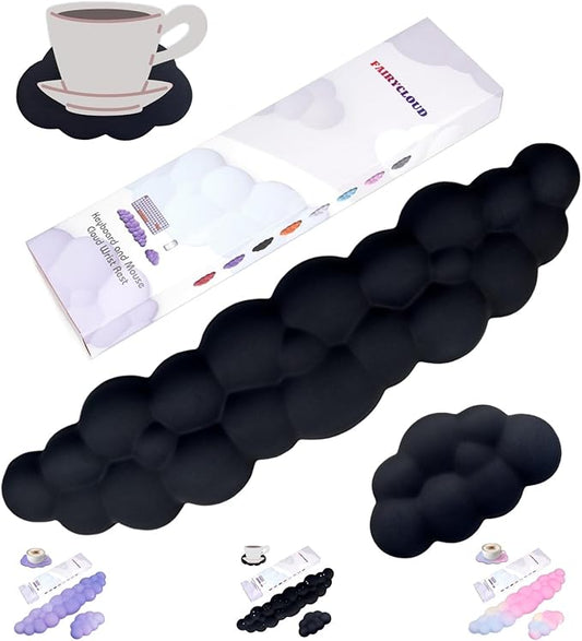 Cloud Wrist Rest Set for Keyboard and Mouse, Includes Cute Coaster, with Computers and Laptops (Black Set)