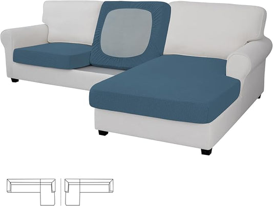 Easy-Going Stretch 3 Pieces Couch Cushion Covers for Sectional Sofa Left/Right L Shape Chaise Lounge Sofa Seat slipcover Anti-Slip Sofa Cover Soft (2 Seater + 1 Chaise, Bluestone)