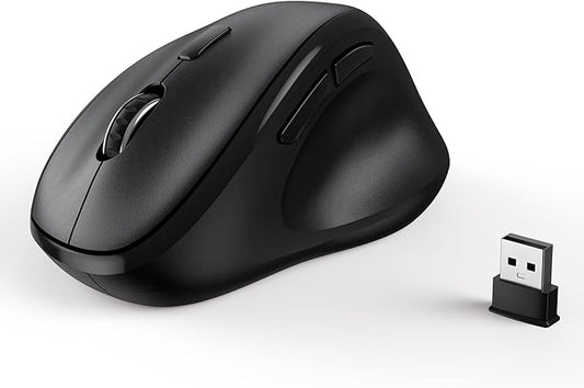 Ergonomic Wireless Mouse with USB Receiver for PC Computer, Laptop and Desktop, Ergo Mouse Vertical with Silent Clicks Long Battery Life, Up to 1600 DPI & 1 AA Battery Powered, Black