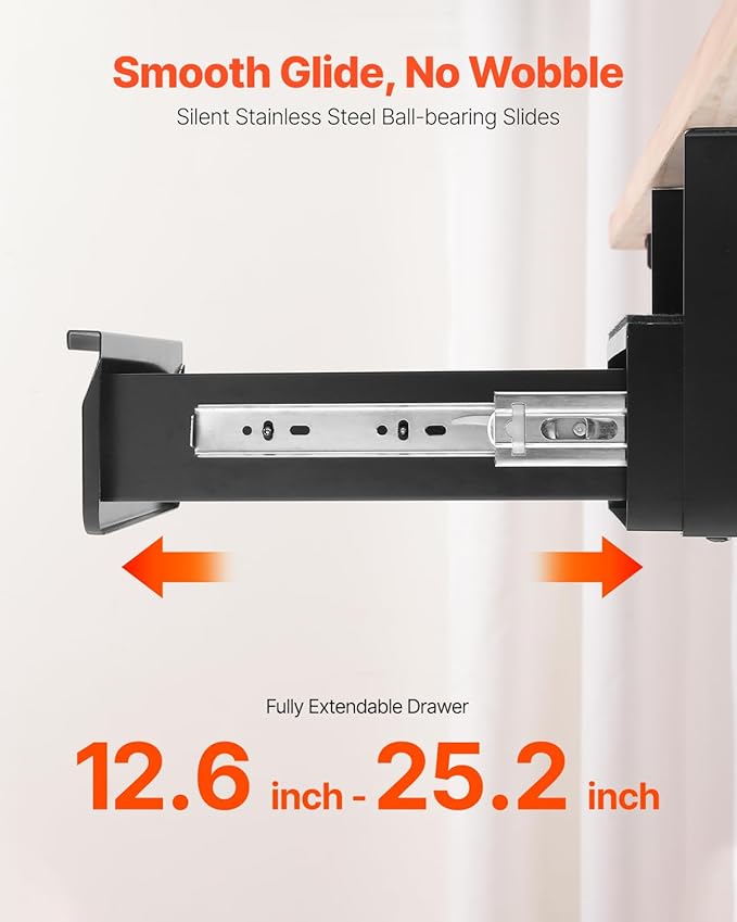 VEVOR Under Desk Lockable Slide Out Drawer, 13 inch Under Desk Pull-out Drawer for Sit Stand Workstation, Secure Under Counter Drawers for Home Office Storage Organizer, Black