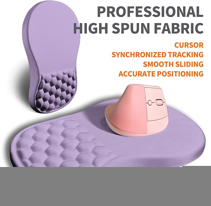 Ergonomic Joint Wrist Support Mouse Pad with Memory Foam Cushion Massage Bump, Carpal Tunnel Pain Relief Mousepad Slope Design for Wrist Rest, 11.8x7.9 in, Pale Purple