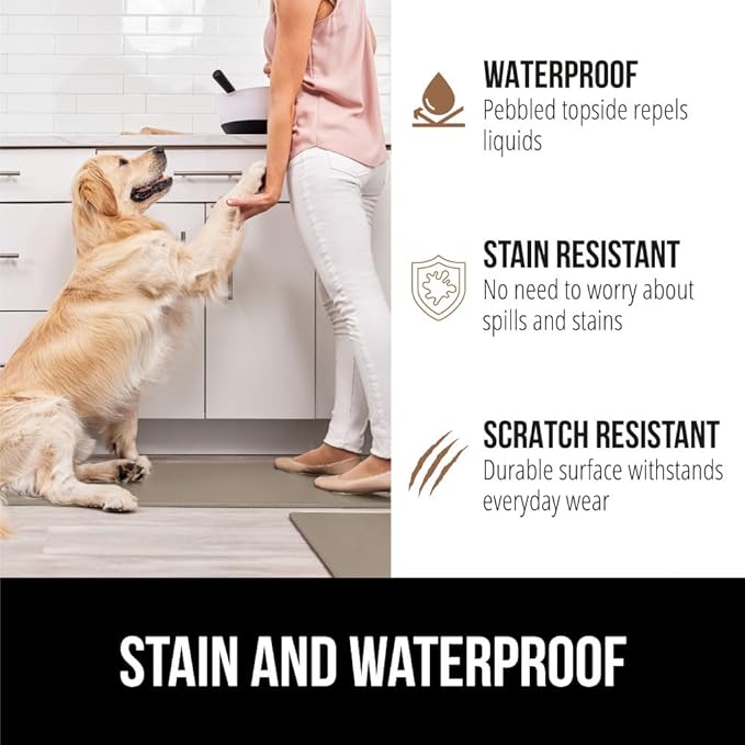 GORILLA GRIP 2 Pack Comfortable Cushioned Kitchen Mats for Floor, 17x24 + 17x48, Waterproof and Stain Resistant, 1/2 Inch Thick Soft Ergonomic Standing Desk Anti Fatigue Mat, Foam Supports Feet, Beige