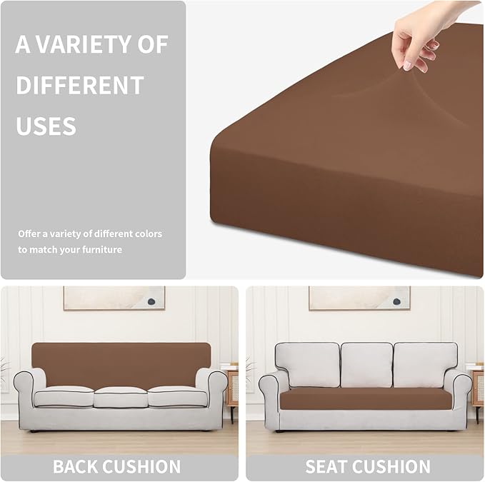 Easy-Going 100% Waterproof Sofa Seat Cushion Slipcovers Couch Cushion Cover Stretch Furniture Protector for Kids, Pets (Sofa Cushion, Brown)
