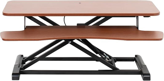 VIVO 36 inch Desk Converter, K Series, Height Adjustable Sit to Stand Riser, Dual Monitor and Laptop Workstation with Wide Keyboard Tray, Dark Walnut Top, Black Frame, DESK-V036KA