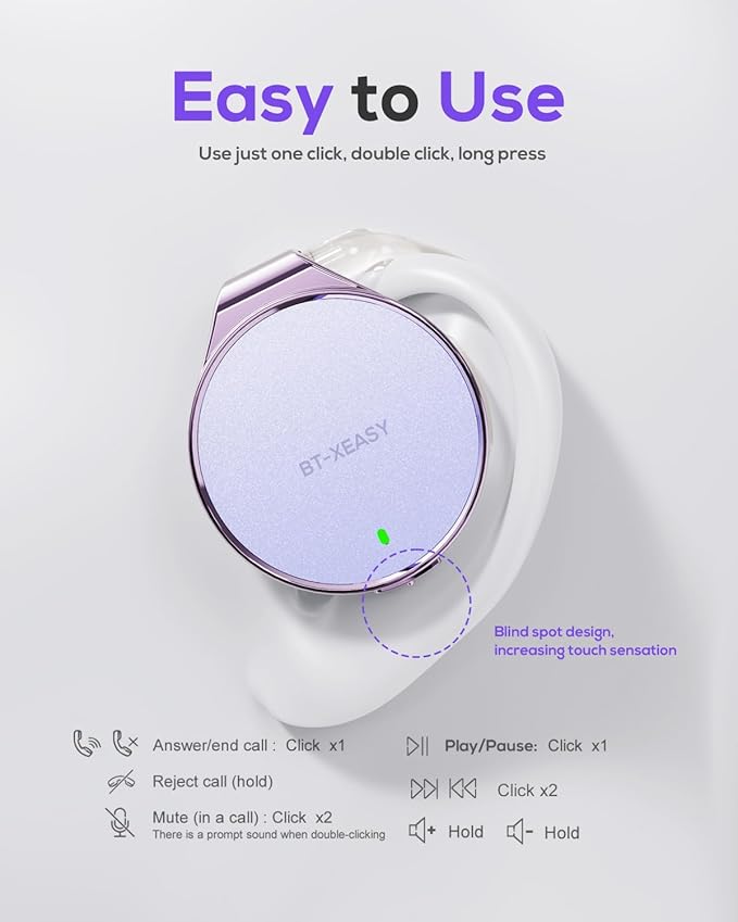 Open Ear Headphones Bluetooth 5.4, Sport On Ear Headphones Wireless, Water-Drop Shaped Noise Cancelling Clip On Headset Bluetooth with Long Battery Life, Comfort Fit 4 Microphones Earphones