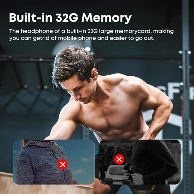 Bone Conduction Headphones IPX8 Swimming Waterproof Dustproof Sweatproof MP3 Player Headset Underwater Music Player 32GB Memory, Open-Ear Wireless Bluetooth 5.4 with Mic for Running, Cycling