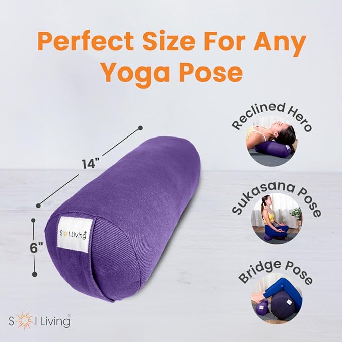 Sol Living Yoga Bolster Pillow for Restorative Meditation - 100% Cotton Cylindrical Cushion with Washable Cover for Balance Support in Asana Poses