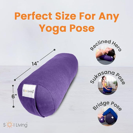 Sol Living Yoga Bolster Pillow for Restorative Meditation - 100% Cotton Cylindrical Cushion with Washable Cover for Balance Support in Asana Poses