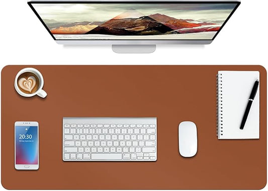 Boutilon Leather Desk Pad Protector,Non-Slip Mouse Pad,Laptop Desk Pad,Office Mouse Mat,Waterproof Leather Desk Blotter,Desk Writing Pad for Office and Home (M-Brown,30"x14")