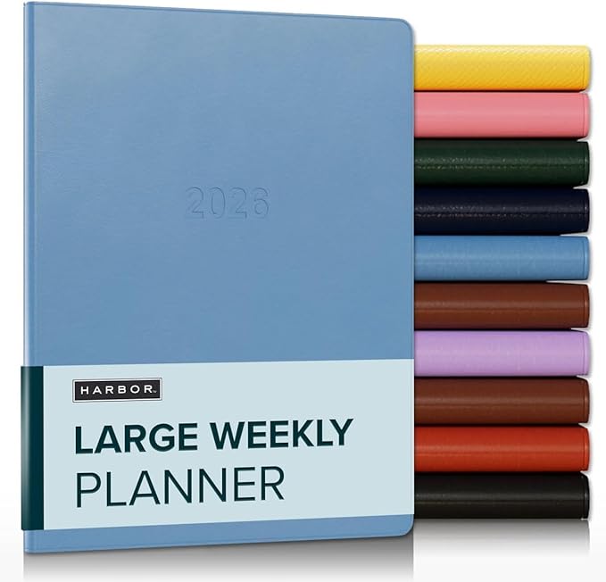 Harbor Large Weekly Monthly Planner 2025-2026 - Calendar Planner and Notebook, Durable Faux Leather, 192 Pages, Softcover & Book Bound - Cambridge Reef Blue - 9.75 x 7.5 "