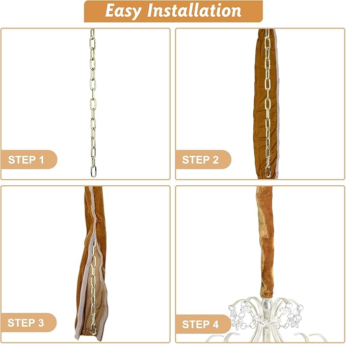 Fabric Cord Cover,2 Pack Touch Fasteners Gold Chandelier Chain Cover,3.28 Feet Brushed Polyester Fabric Flannel Cord Covers for Wires,Decorative Cord Hider Easy Install