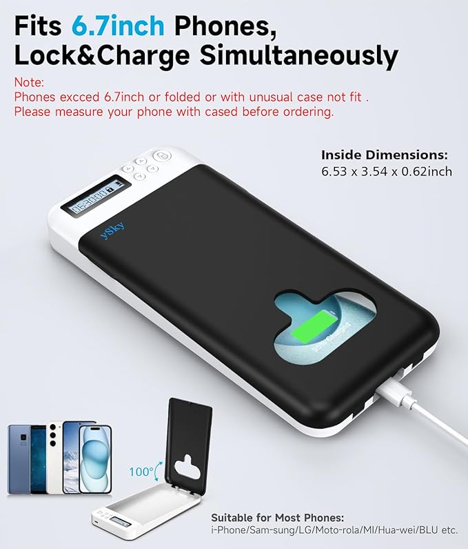 ySky Timed Phone Lock Box for iPhone and 6.7inch Phones, Portable Phone Jail Locker Box with Timer Prevent Phone Addiction | Unplug from Phones, Video Games, Social Media to Achieve Goals(Black)