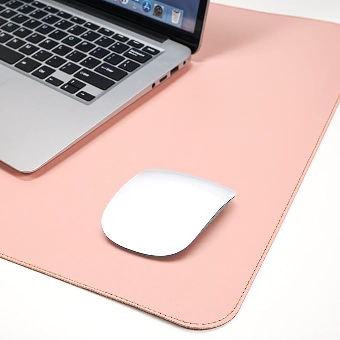 Leather Desk pad Protector, Large Desk mat with Natural Cork & PU Leather,Mouse pad,Non-Slip Office Desk Mat,Waterproof Desk Writing Pad for Office and Home (47in*23.7in, Pink)