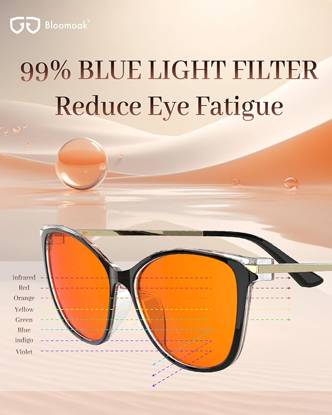 Bloomoak Cat-Eye Blue-Light Glasses | 99% Filter Amber Lens |Oversized frames Make you Look Younger| Sleep & Gaming