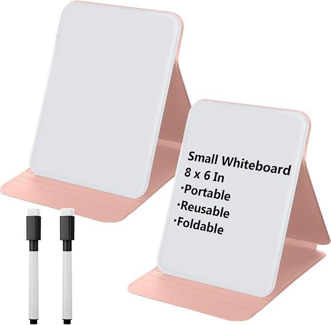 2 Pcs Small Glass Desktop Whiteboard with Reversable Stand 8 x 6 Inch Mini Dry Erase White Board Easel with 2 Markers Reusable Desk Notepad for Home Office School Supplies (Pink)
