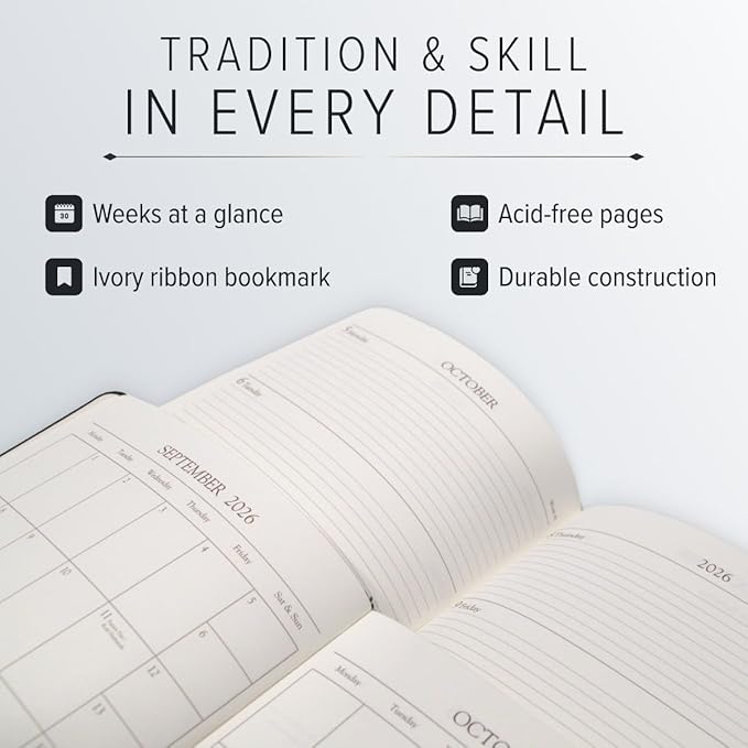 Gallery Leather Desk Weekly Monthly Planner 2025-2026, Elegantly Bound Calendar Planner and Notebook with Stylish Gold-Gilded Page Edges, 12 Months - Floral Latte - 8 x 5.5 "