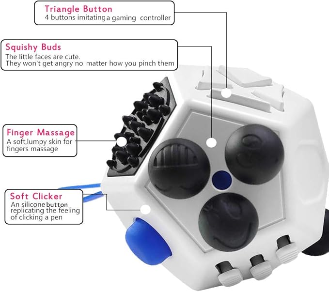 12 Sided Fidget Toys,Fidget Dodecagon Toys Anti-Anxiety,Relieves Stress and Autism for Kids ,Teens and Adults(White/A2)